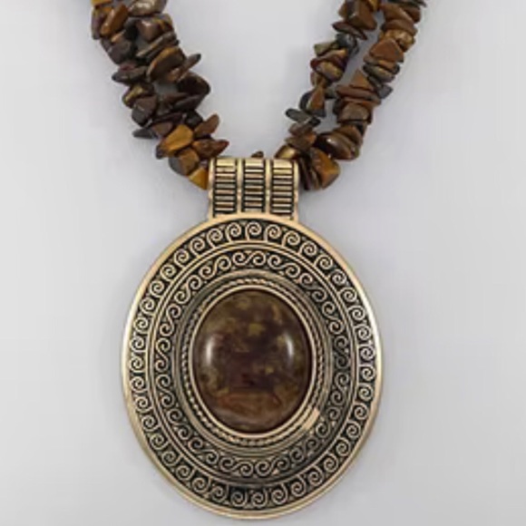 NEW Boho Handmade Natural Stone Antique Silver Necklace - Picture 1 of 4